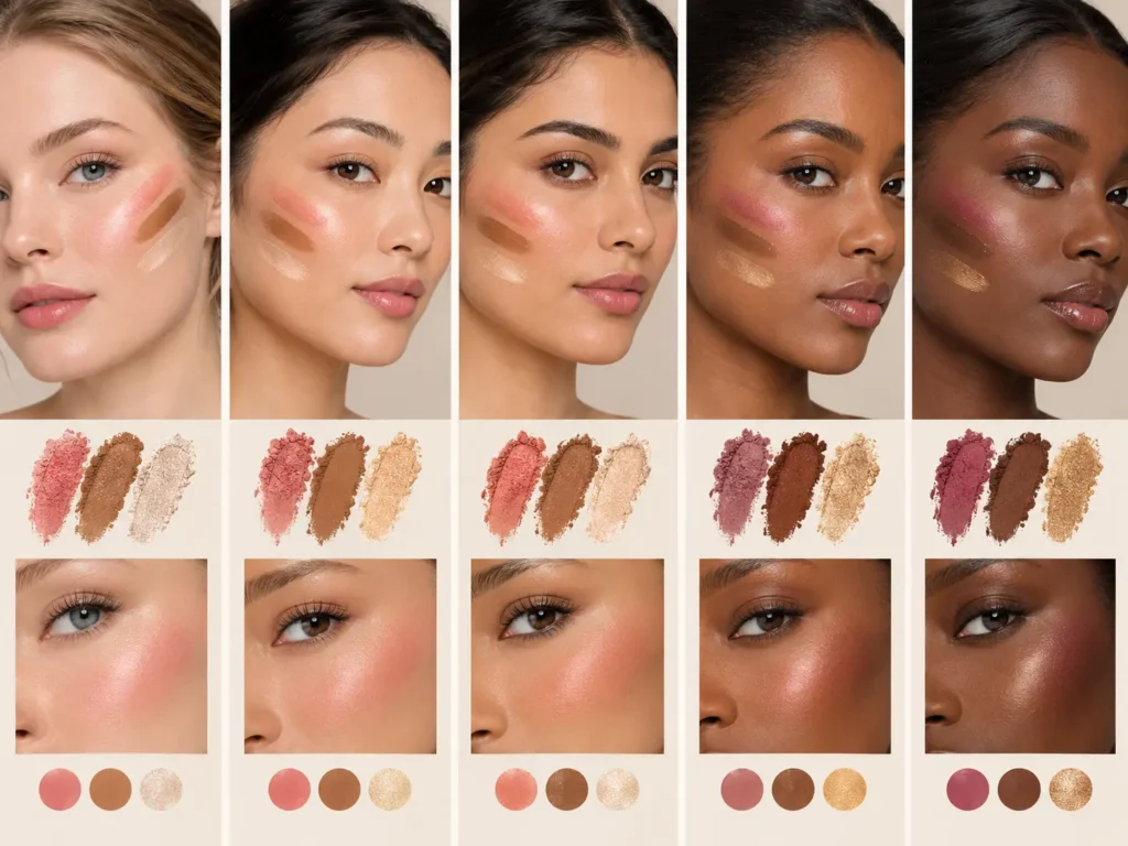 How to Do Makeup Step by Step: A Beginner-Friendly Guide How to choose Blush, Bronzer, and highligter according to skin type