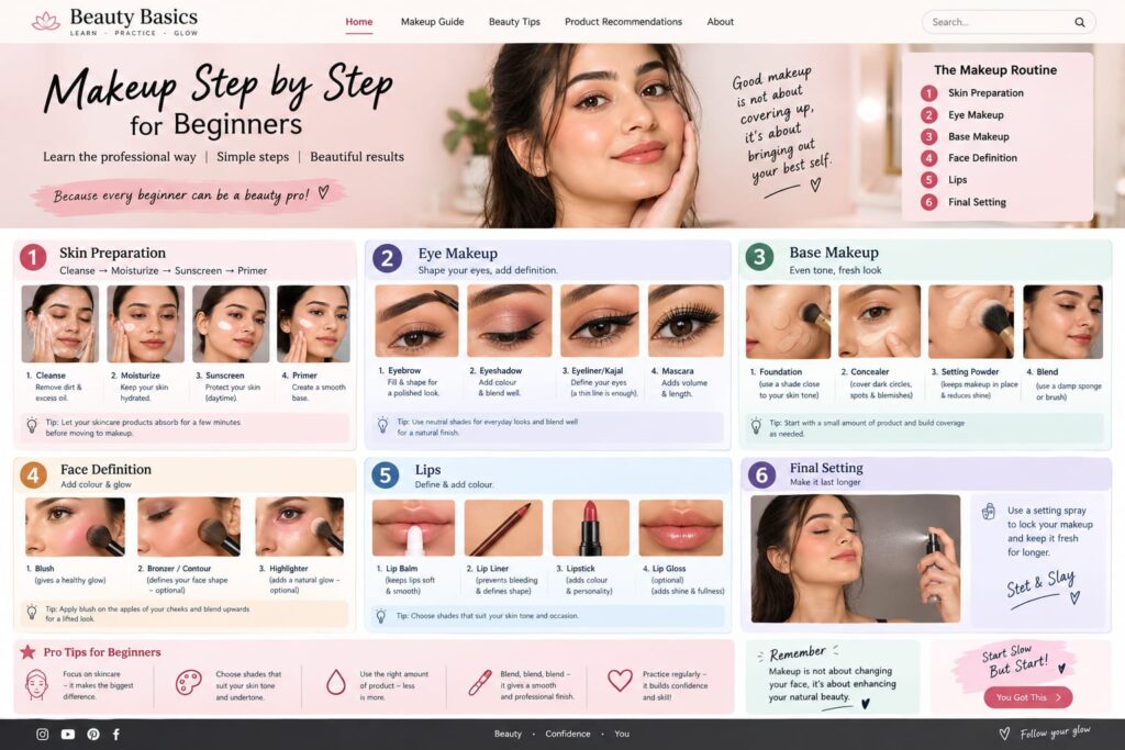 Basic Makeup Step by Step for Beginners | Professional Makeup Academy Guide makeup step by step for beginners